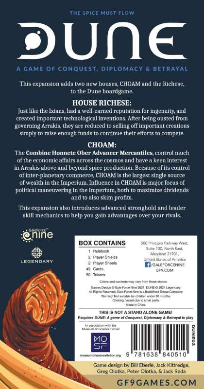 Dune Choam and Richeses Houses Expansion Backside | BoardgameShop